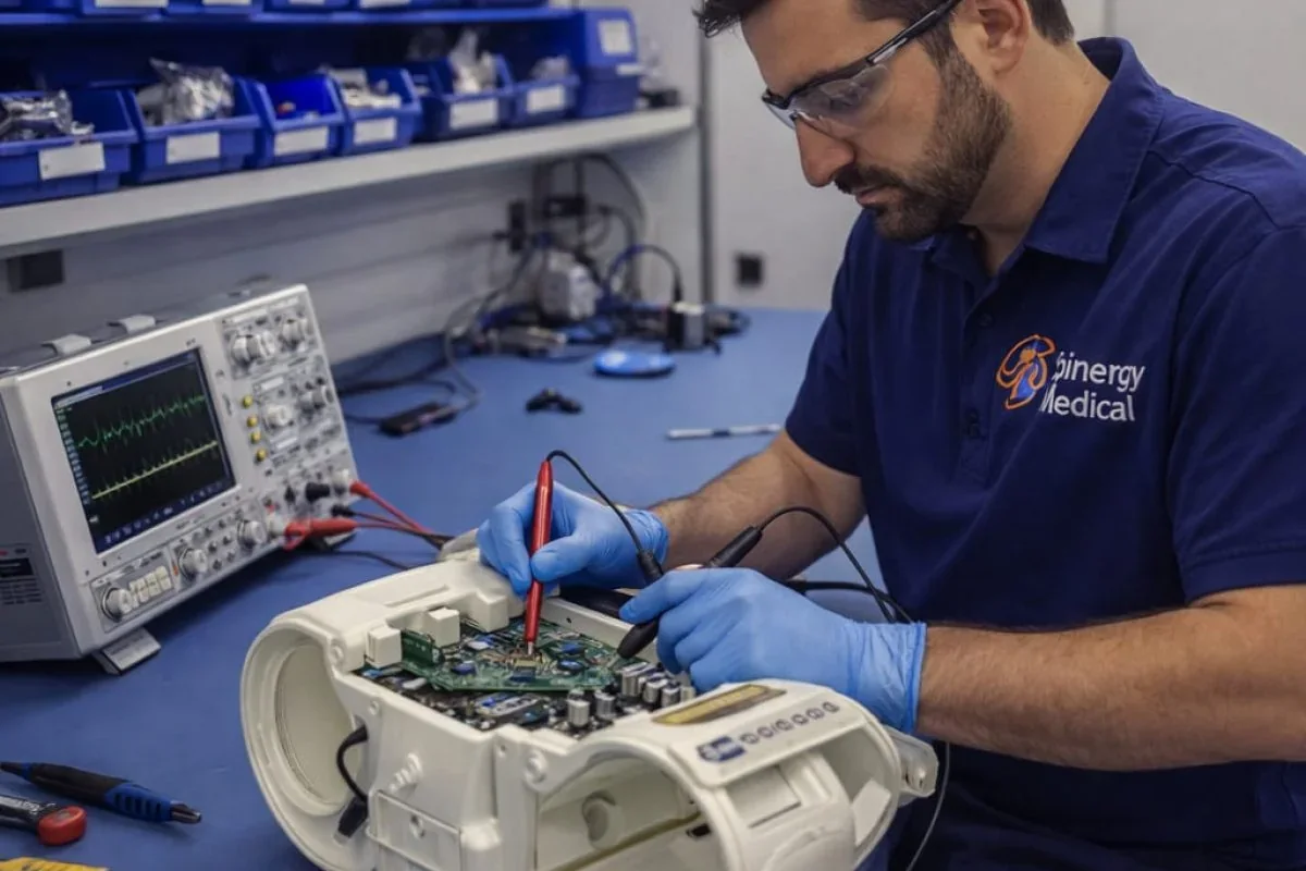 Tecnico Spinergy Medical durante una verifica di un componente